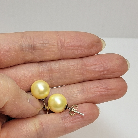 Lot of 10mm champagne and pink pearl stud earrings sterling silver 925 - Picture 5 of 10